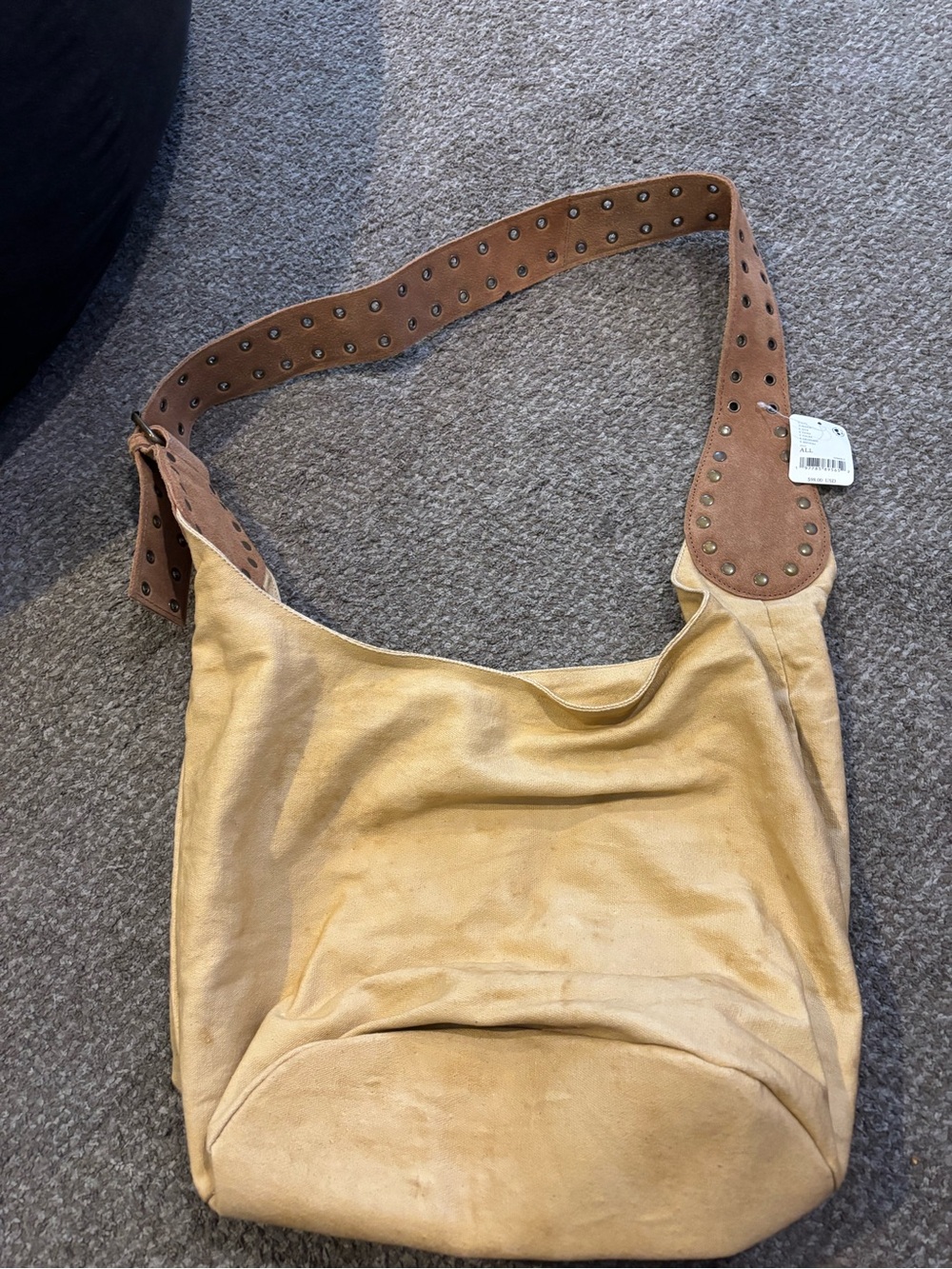 Free People Tan Suede Shoulder Bag with Brown Studded Strap - Picture 1 of 3